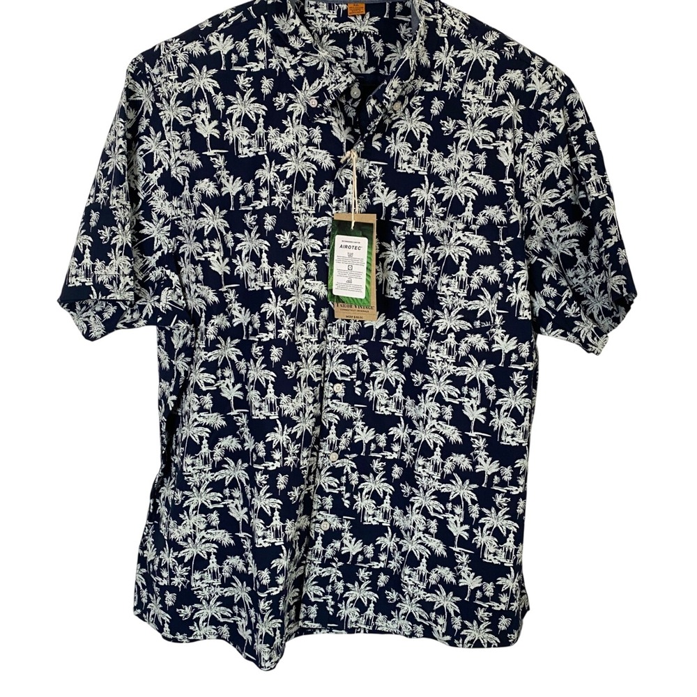 Tailor Vintage Luxe Performance Palm Tree Shirt Navy White XXL Airotec‎ Stretch